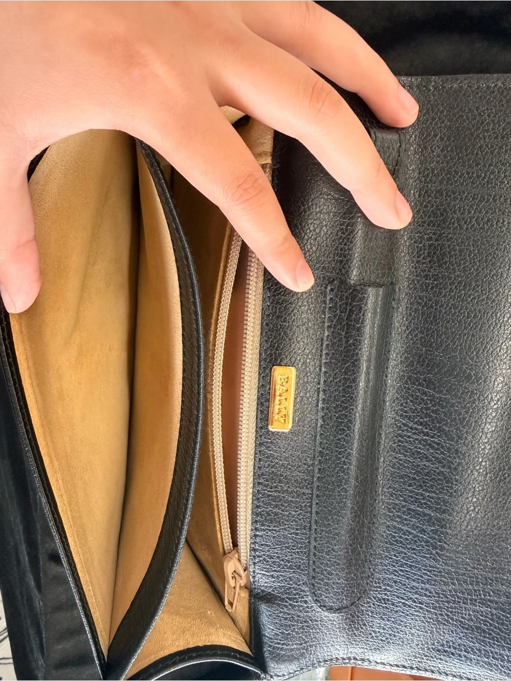 Vintage Bally Black Leather Clutch with Gold Hardware
